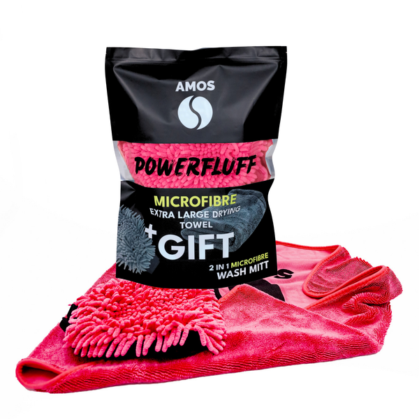 Asciugamano in microfibra ultra assorbente AMOS Powerfluff rosa 1000 GSM 60x80cm + guanto in REGALO