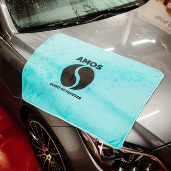 Asciugamano in microfibra ultra assorbente AMOS Powerfluff blu 1000 GSM 60x80cm + guanto in REGALO