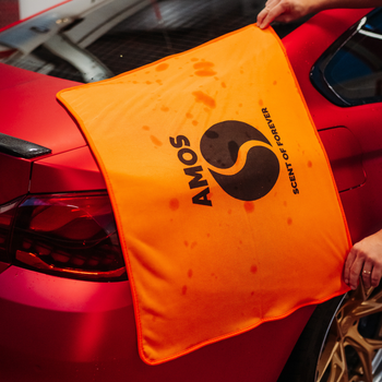 Asciugamano in microfibra ultra assorbente AMOS Powerfluff arancione 1000 GSM 60x80cm + guanto in REGALO