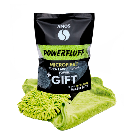Asciugamano in microfibra ultra assorbente AMOS Powerfluff verde 1000 GSM 60x80cm + guanto in REGALO